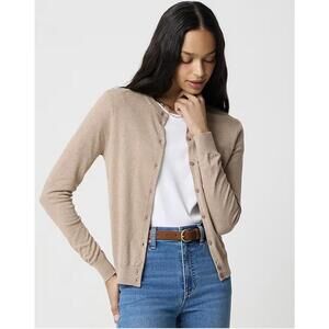 J.CREW Women’s Classic Cotton Cardigan Sweater In Heather Mushroom-Size X-Small